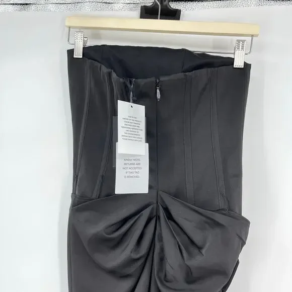 NBDNWT Jake Gown in Black Satin Strapless Corset Maxi Dress Rosette XS
